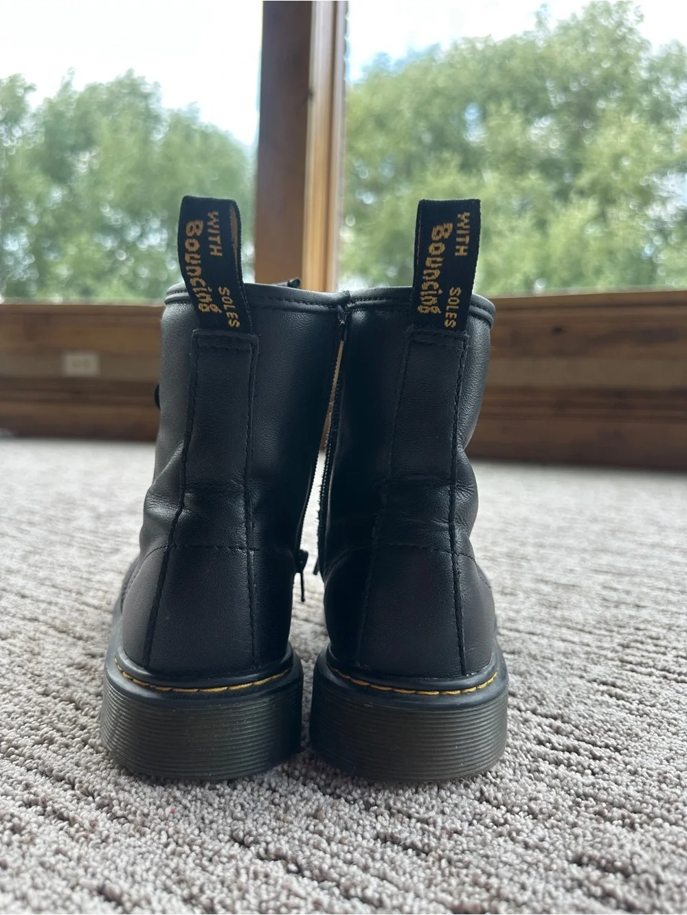 Dr. Martens Black Leather Lace-Up Ankle Boots with Yellow Stitching